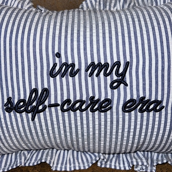 Stylehouse | βIn My Self-Care Eraβ Striped Embroidered Pillow - Picture 3 of 6